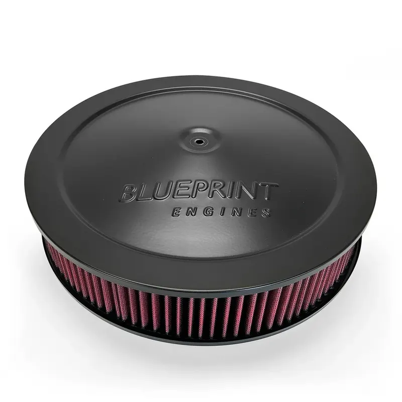 Air Cleaner, 14.000 in Diameter, BluePrint Engines Logo, Black Powdercoated, Steel, Dropped Base 3.000 in. Thick Filter,