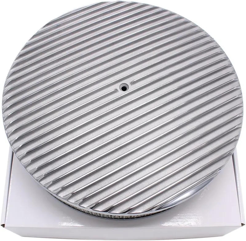 Air Cleaner Assembly, 14" X 3" Round High Flow Washable Polished Aluminum Air Cleaner Filter Assembly w/Chrome Flow-Thru Lid Caburetor Lid Compatible with Ford BBC GMC Chevy SBC