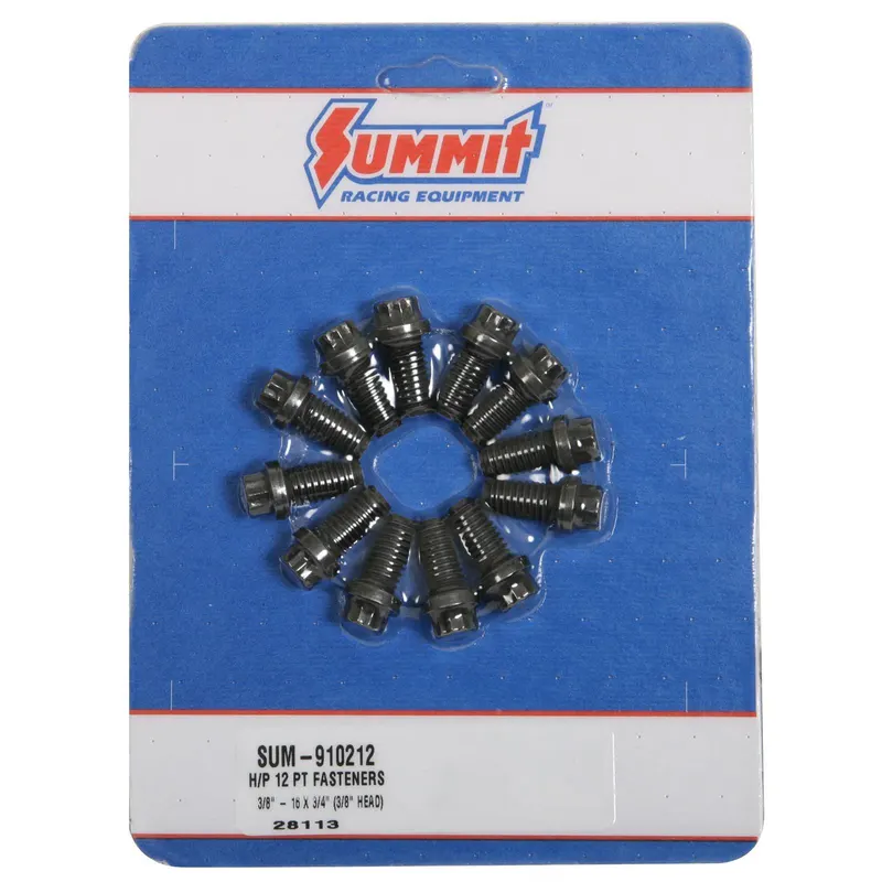 Bolts Header, 912012, 12-Point, 3/8 in. Wrench, Stainless Steel, Black Oxide, Chevy, Small Block, Set of 12
