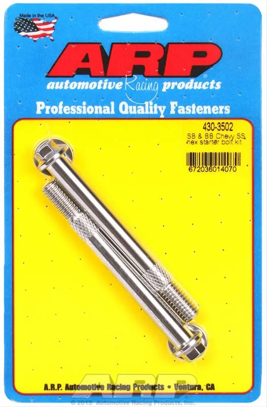 Bolts, Starter 430-3502, Stainless Steel, 3/8-16 x 3.760 in., 430-3502, Hex Head, Mini Starter, Chevy, Big, Small, Pair