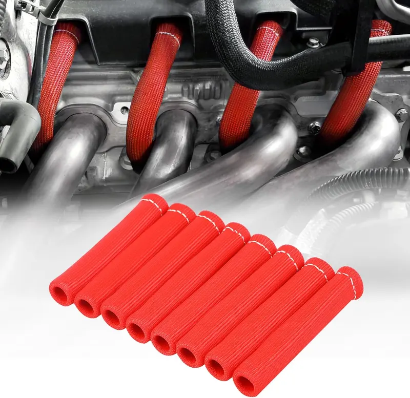 Boot, Red Spark Plug Wire Boots Heat Shield Protector Sleeve 2500 Degree