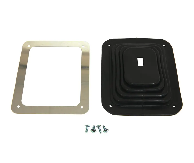 Boot Shifter, Rectangle Base, Rubber, Black, Chrome Steel Trim Ring, 5.5 in. x 6.5 in., Floor, Manual