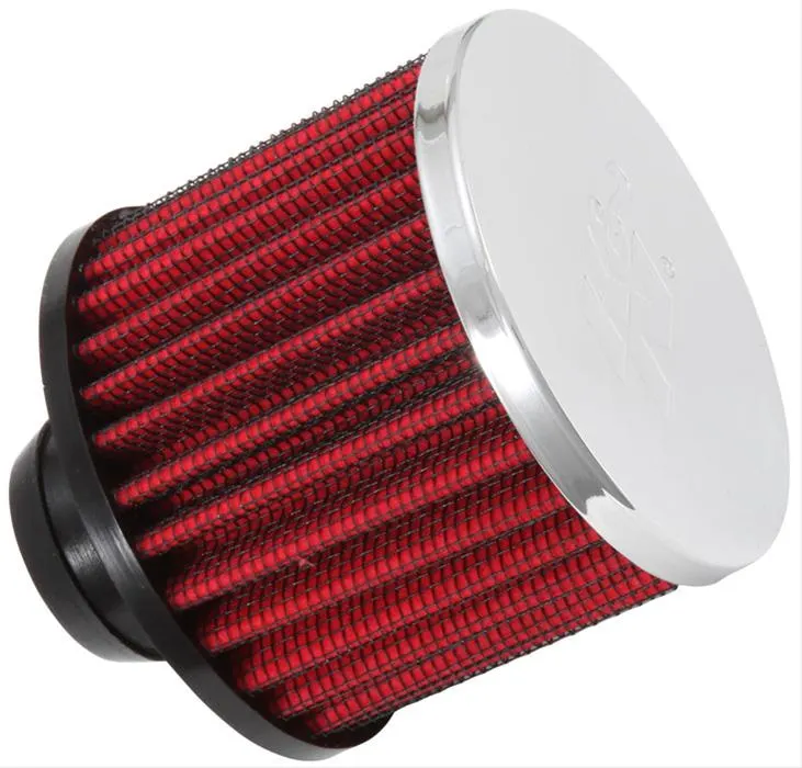 Breather, Valve Cover Crankcase Vent, Clamp-On, Round, Rubber Base, Chrome Top, K&N Logo, Base Tube 1.25 in. ID, Each 62-1490