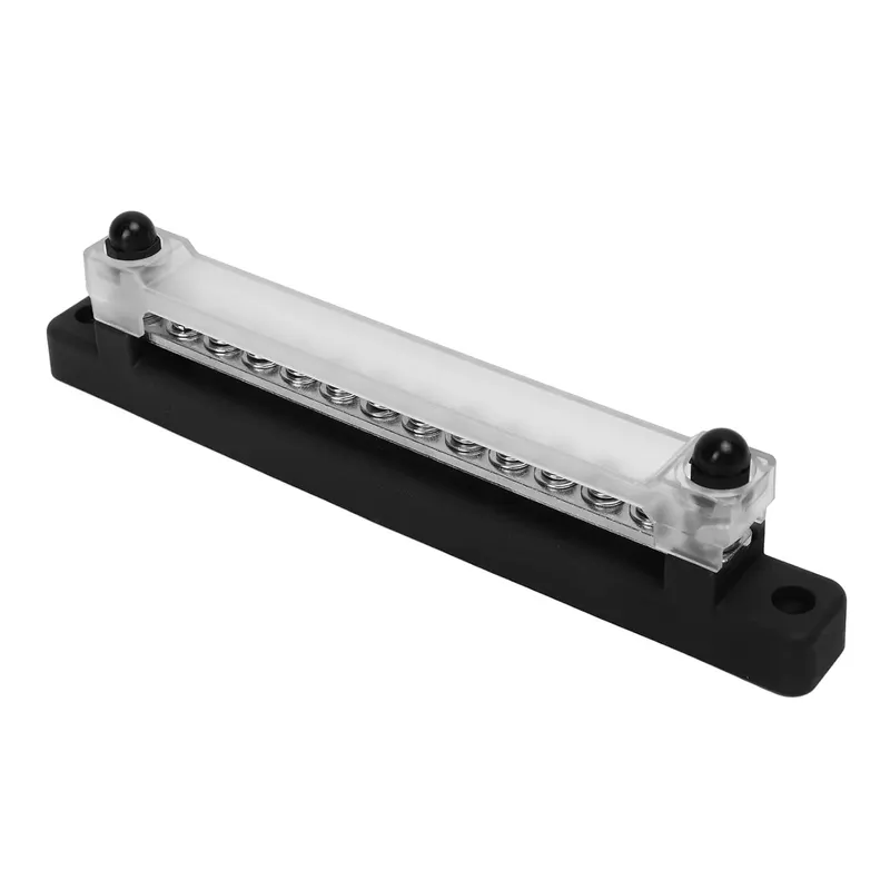BusBar, Black 12 Terminal Power Distribution Block, Plated Brass Dust Proof M6 Studs M4 Screws 48V 150A 12 Terminal Bus Bar with Cover for Car RV Boat(Black)
