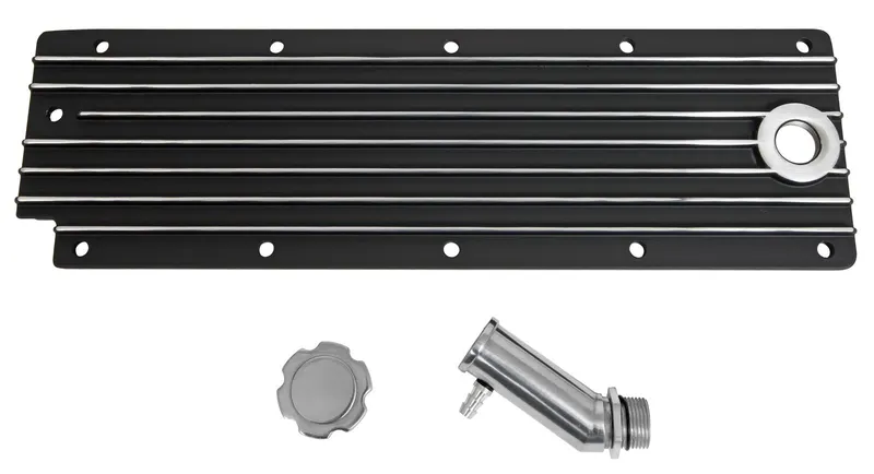 Cover Valley, SUM-240058B Engine Valley Cover, Aluminum, Black Powdercoated, Finned, Chevy GM, LS/LSX, Gen III, Each