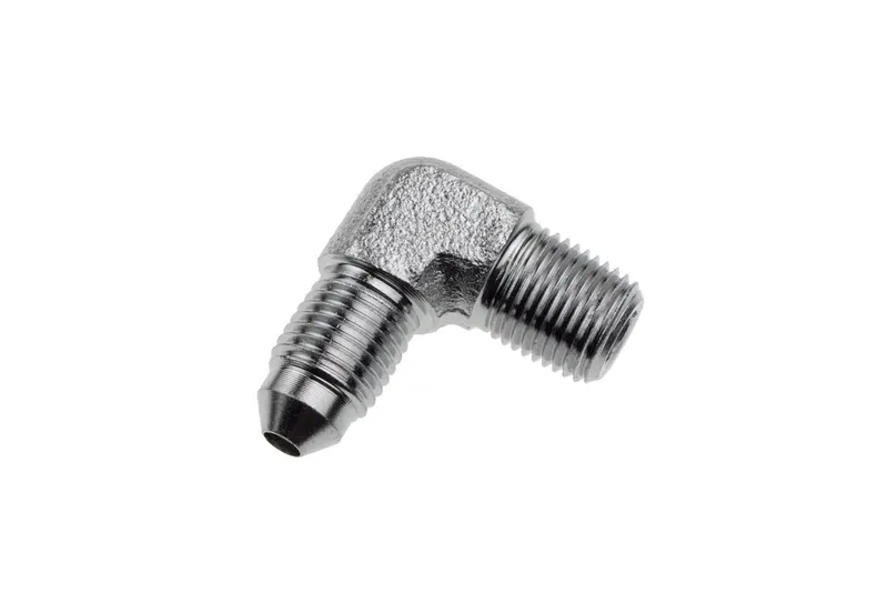 Fitting, 322-04-02 Brake Fittings, 3200 Series Banjo Fittings, 90 degree, Steel, Natural, 1/8 in. NPT Male Threads, -4 AN Male Threads, Each