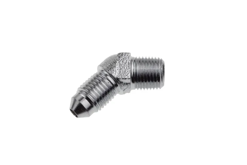 Fitting, 323-03-02 Brake Fittings, 323 Series Brake Adapter Fittings, 45 degree, Stainless Steel, Natural, -3 AN Male AN, 1/8 in. NPT Male NPT, Each