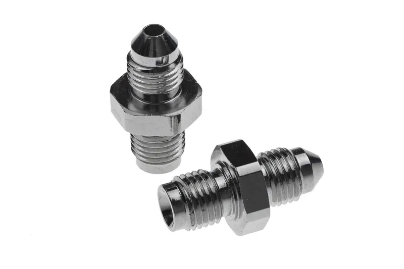 Fitting, 336-03-04 Fittings, Brake, Male -3 AN to Male 7/16 in.-20 Thread Inverted Flare, Steel, Nickel Plated, Pair