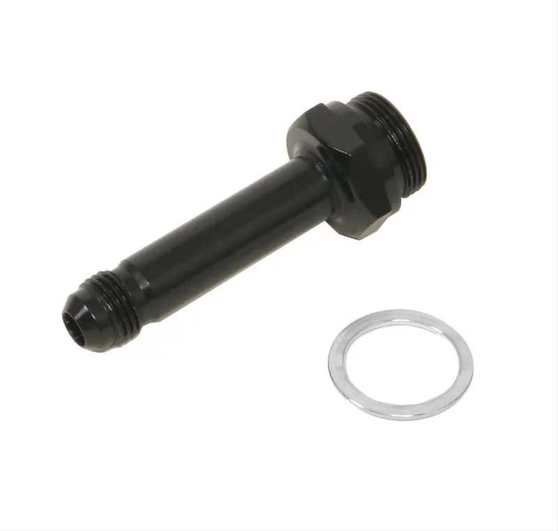 Fitting, 491975-BL Carburetor Inlet, Straight, Male -6 AN to 7/8-20 in. Male Thread, Aluminum, Black Anodized, Each
