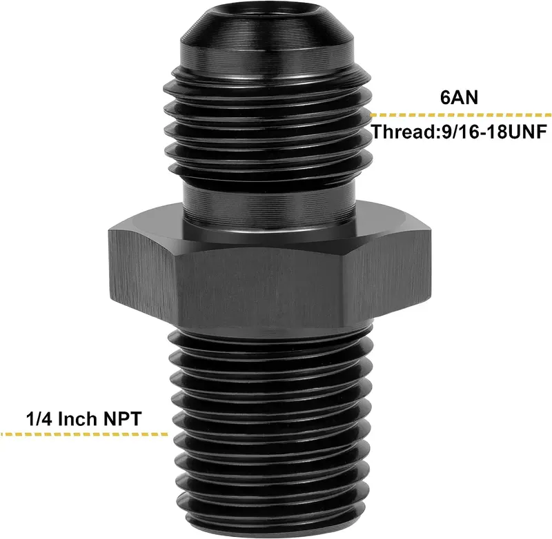 Fitting, 6AN Male Flare to 1/4" NPT Pipe Fitting Adapter Aluminum Straight Black X0039WTGD9