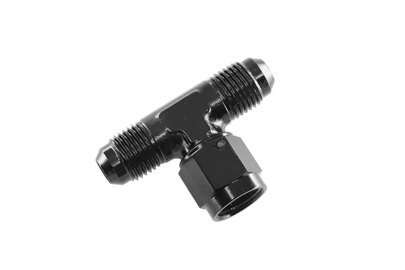Fitting, 827-08-2 Adapter, AN Tee with Female Swivel On Bottom -8 AN, Aluminum, Black Anodized, Each