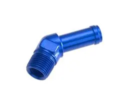 Fitting, 844-06-04-2 Adapter, AN to Hose Barb, 45 Degree, Aluminum, Black Anodized, 1/4 in. NPT, 3/8 in. Hose Barb, Each