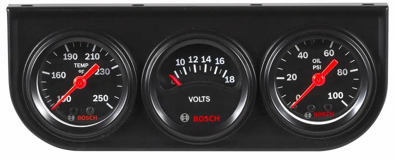 Gauges, Performance Style Line, Oil Pressure, Water Temperature, Voltage, 1 1/2 in., Black Face, Analog, Kit