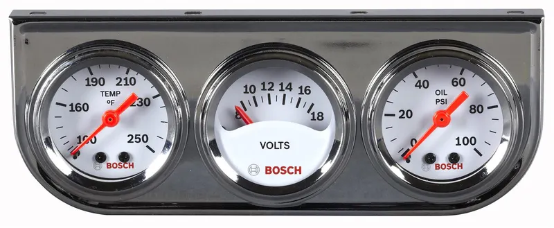 Gauges, Performance Style Line, Oil Pressure, Water Temperature, Voltage, 1 1/2 in., White Face, Analog, Kit