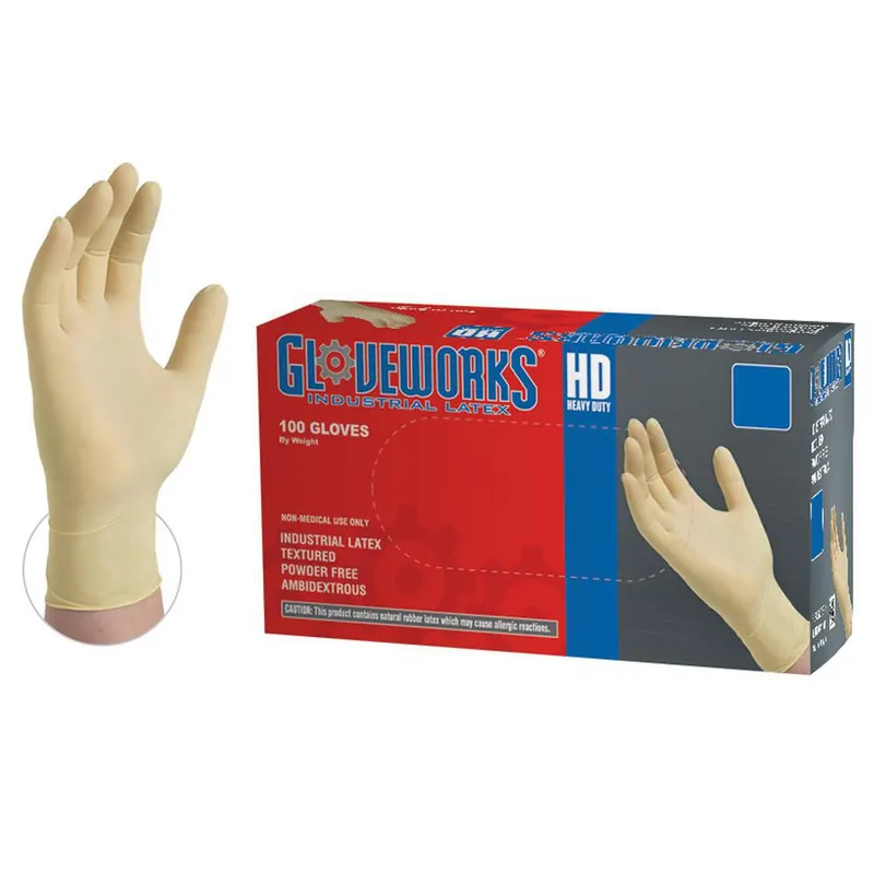 Gloveworks Latex Powder Free Industrial Disposable Gloves, X-Large, Ivory