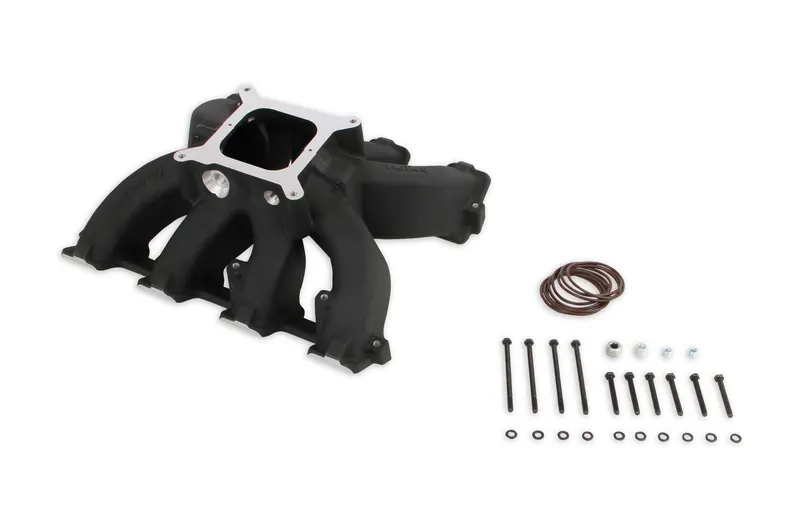 Intake Manifold, LS3, Split Design Carbureted, Single Plane, Aluminum, Black, 4-barrel Square Bore, Chevrolet, LS3/L92 Cylinder Heads, Each