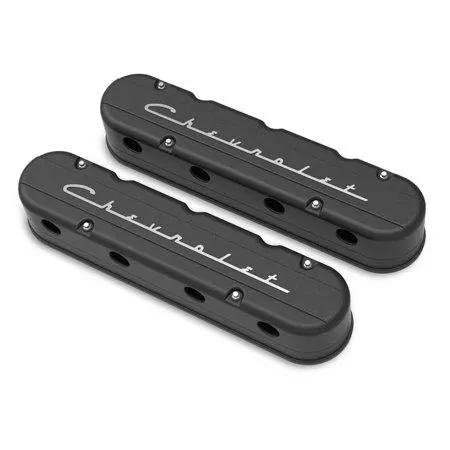 LS Valve Cover 241-177 Valve Covers, 2-piece Valve Covers, GM LS, Chevrolet Logo, Satin Black Finish, Pair
