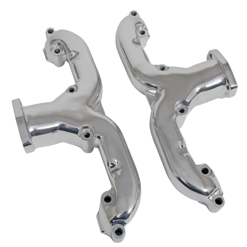Manifolds,Exhaust Cast Iron, Silver Ceramic, 2.50 in. Collector, Rams Horn Style, Chevy, Small Block, Pair