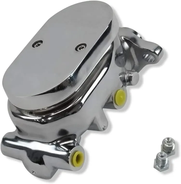 Master Cylinder GM Chrome Aluminum Brake Master Cylinder Smooth Cap 1" Bore 4 Ports Universal