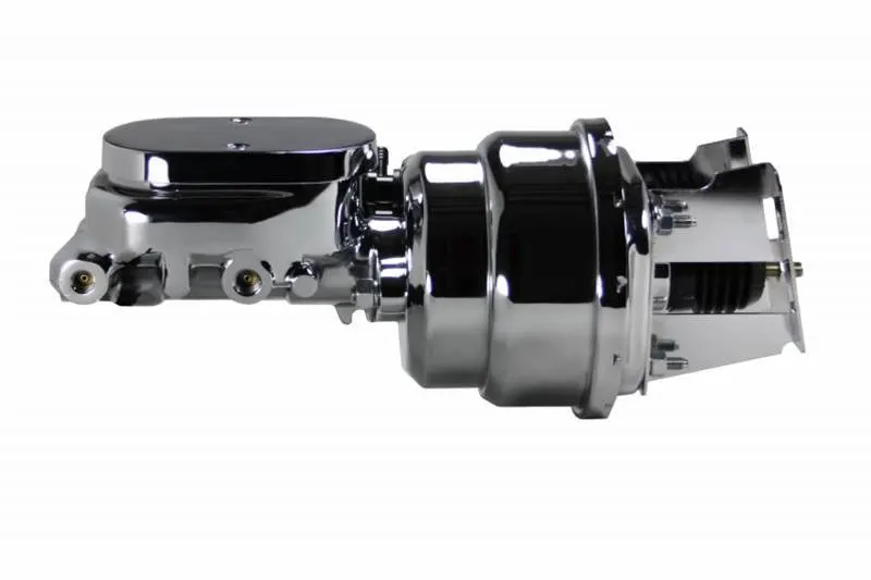Master Cylinder, LEB-4T6 7 in. Booster, Chrome, Firewall Mount, Dual Bowl Master Cylinder, Aluminum, Chrome, Disc/Drum or Disc/Disc, Kit