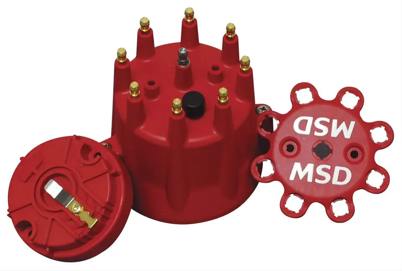 Distributor Cap, 84335 Cap and Rotor, Red, Male/HEI, Stainless Steel Terminals, Clamp Down, Billet, Pro Billet, V8, Kit