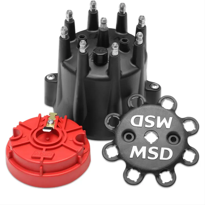 Distributor cap, 84336 and Rotor Kits, Male/HEI, Black Cap, Clamp Down, Rotor, Stainless Steel/Brass Contact Terminal, MSD, Billet, Pro-Billet, V8, Kit