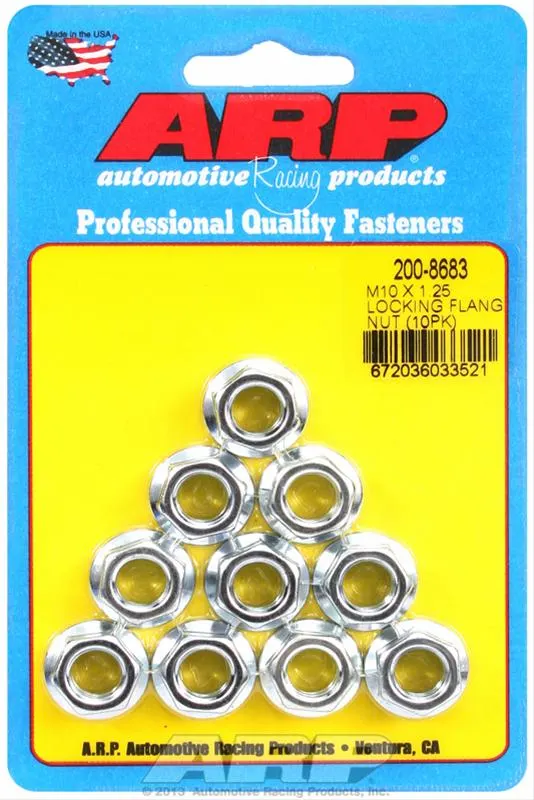 Nut, 200-8683 Hex Nuts, Steel, Cadmium, 10mm x 1.25 RH, Serrated Flange, Set of 10