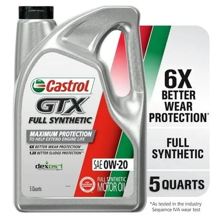 Oil, Castrol GTX Full Synthetic 0W-20 Motor Oil 5QT