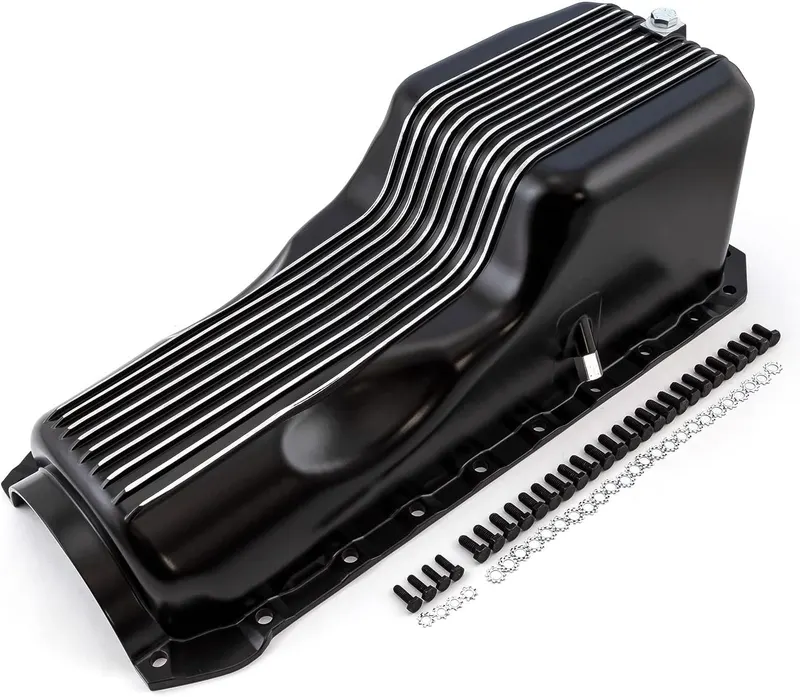 Oil Pan, Chevy BBC 454 2Pc Early Gen 4 1965-1990 Black Finned Aluminum Oil Pan