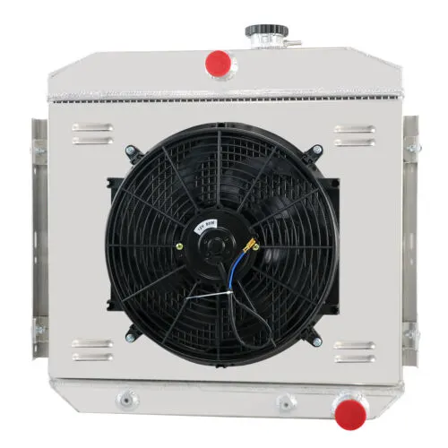 Radiator, DNA Motoring Ra+FS-SBC55-3 for 1955 to 1957 Chevy V8/150 Series/210 Series 3-Row Tri-Core Alumimum Radiator w/ 12V Fan Shroud
