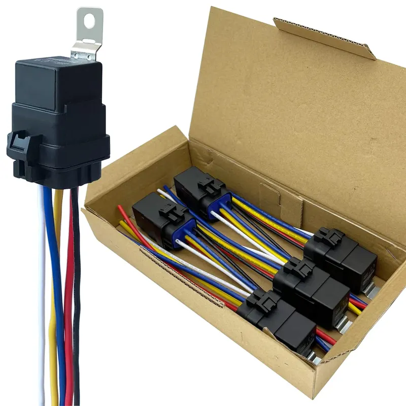 Relay, 40/30 Amp 12V DC Waterproof Relay and Harness - Heavy Duty 12 AWG Tinned Copper Wires, 5-PIN SPDT Automotive Relay