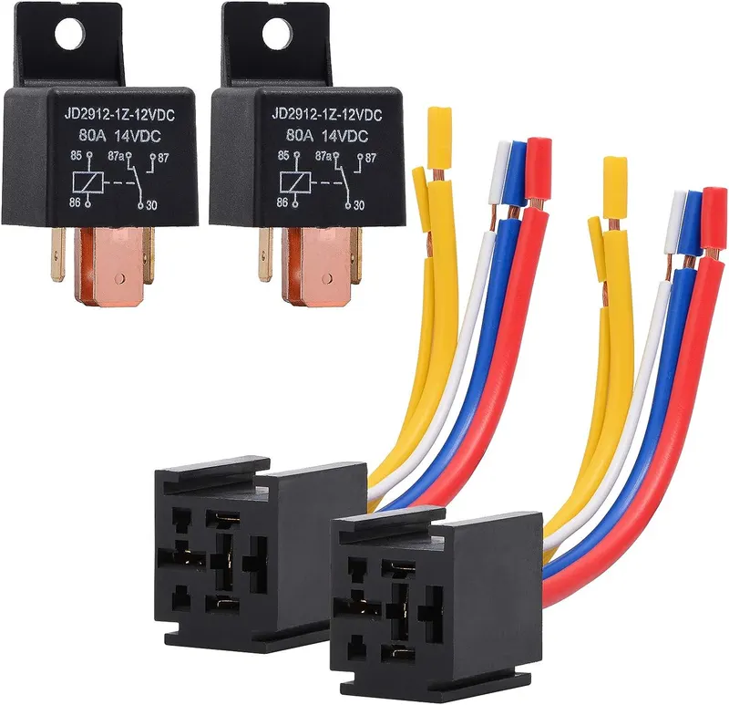 Relay, 80A 12V with Harness Truck Motor Heavy Duty 5-Pin 80A 12V Relay On/Off Normally Open SPDT Relay Socket Plug 5 Wire Automotive Relay...