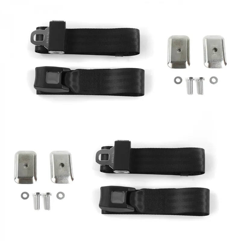 Seat Belt, 675188 Chevy Impala 1961 - 1964 Standard 2pt Black Lap Bucket Seat Belt Kit w/ Bracketry - 2 Belts