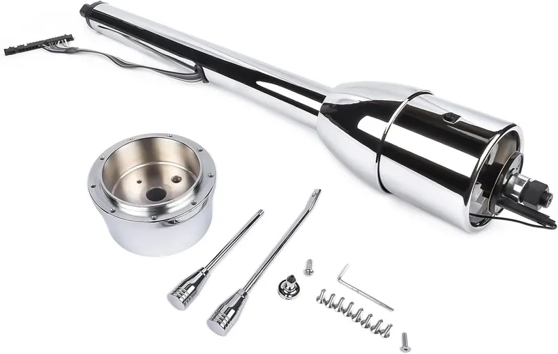 Steering Column, 30'' Chrome Tilt Steering Column Floor Shift Replacement for Chevy GM w/Adapter No Key Hot Rod R91001C-30 Stainless Steel
