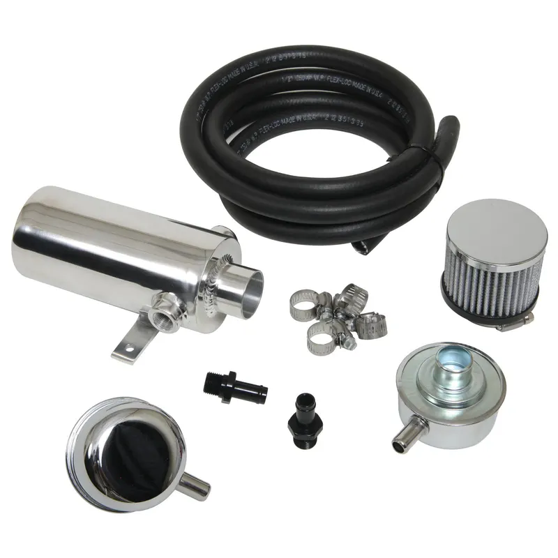 Tank, SUM-300105 Oil Control Tank, Round, Aluminum, Polished, Breathers, Hose, Universal, Each