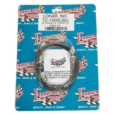 Throttle Cable, Lokar TC-1000LS1U LOCTC-1000LS1U 36in. Throttle Cable Kit for GM LS1; with Black Housing and Billet Ends