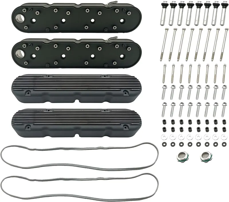 Valve Cover, 2 Sets Finned Vintage Hidden Coil Black Valve Cover 241-182 fits All LS Engines
