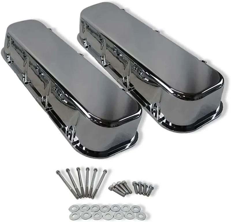 Valve Cover, Aluminum Tall DEMOTOR PERFORMANCE Aluminum Tall Valve Covers Smooth for BBC 454 No Hole Chrome