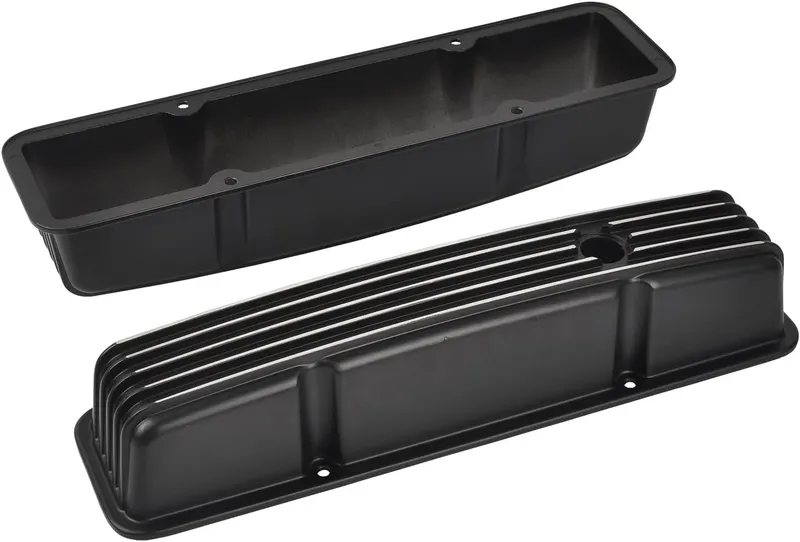 Valve Cover, Finned Compatible with Small Block Chevy 58-86 Tall 327 350 400 - Black