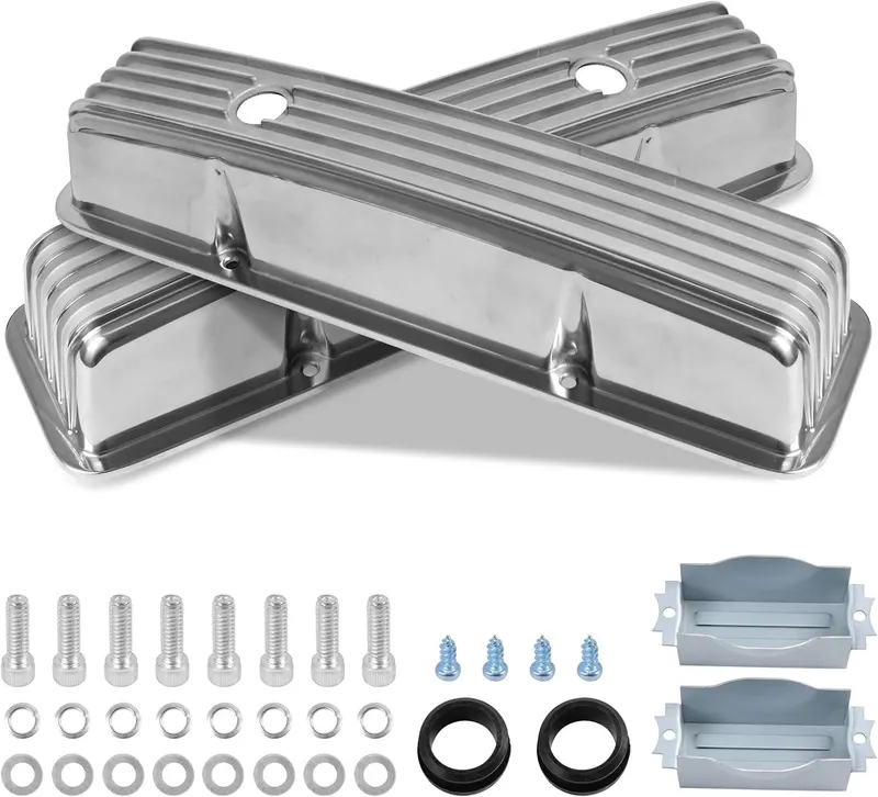 Valve Cover, Tall Small Block Polished Aluminum Finned