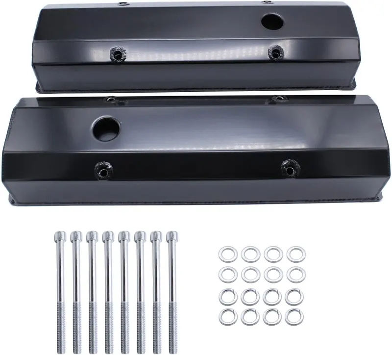 Valve Covers, Tall 1/4" Billet Rail Black Compatible for SBC 283 302 305 327 350 383 400 spPBSGWMTX5